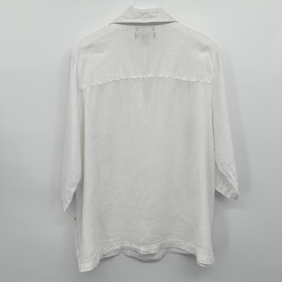 Tahari Top Shirt 1X Boho 3/4 Sleeve 100% Linen Beachy Coastal Lagenlook Popover - Picture 10 of 13